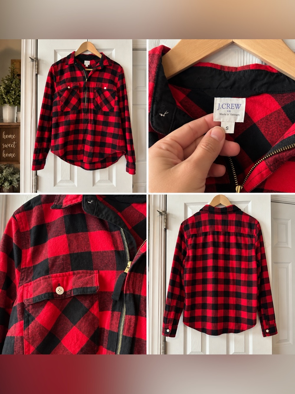 J.Crew red & black plaid flannel shirt in size S